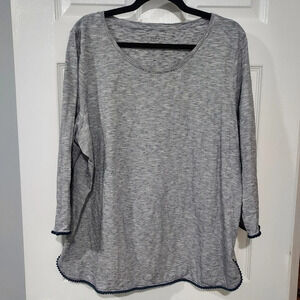 Talbots Woman Navy Blue & White Striped Scoop Neck Blouse in Size 2X